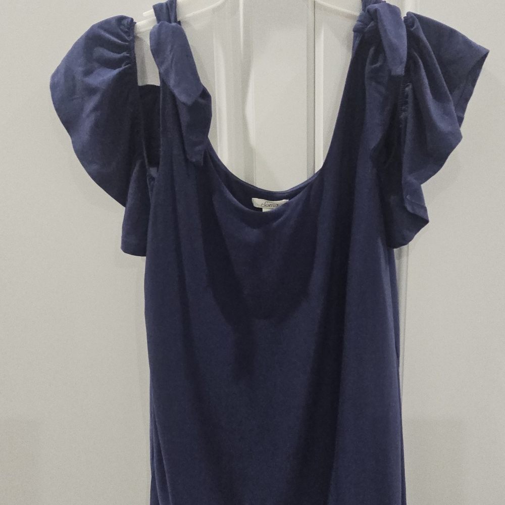 Soma Blue Ruffle Knit Sleeve Top, Size Medium